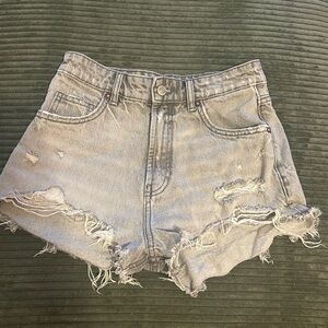 Zara Gray Jean Shorts Distressed Highwaisted Vintage Style